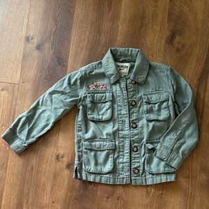 OshKosh B'gosh Sage Green Utility Jean Jacket with Floral Embroidery